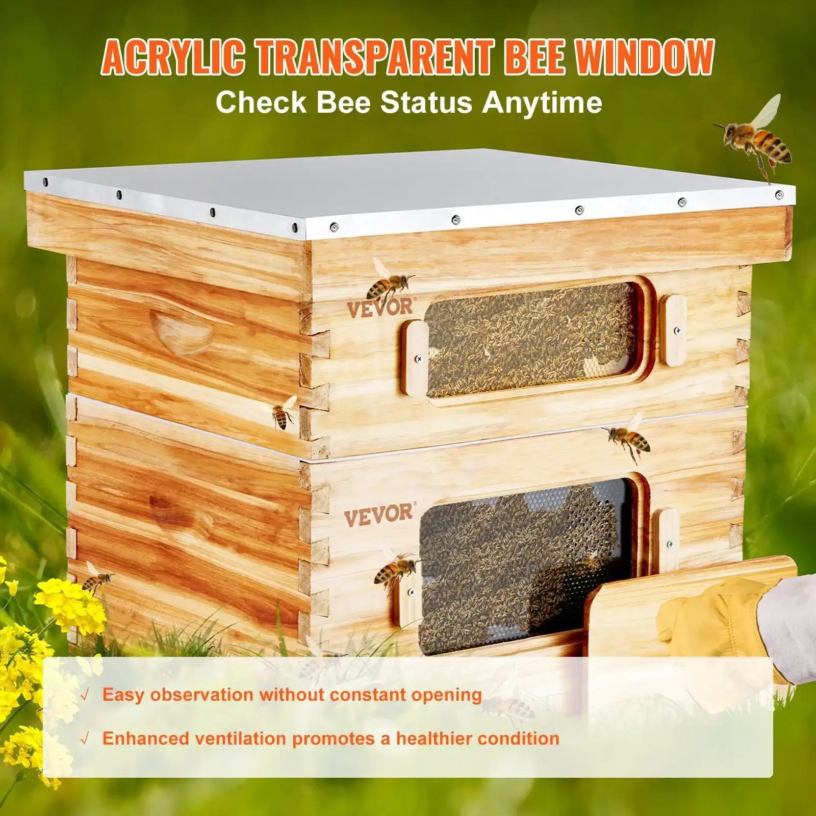 Bee Hive 20 Frame Bee Hives Starter Kit, Beeswax Coated Cedar Wood, 1 Deep + 1 Medium Bee Boxes Langstroth Beehive Kit