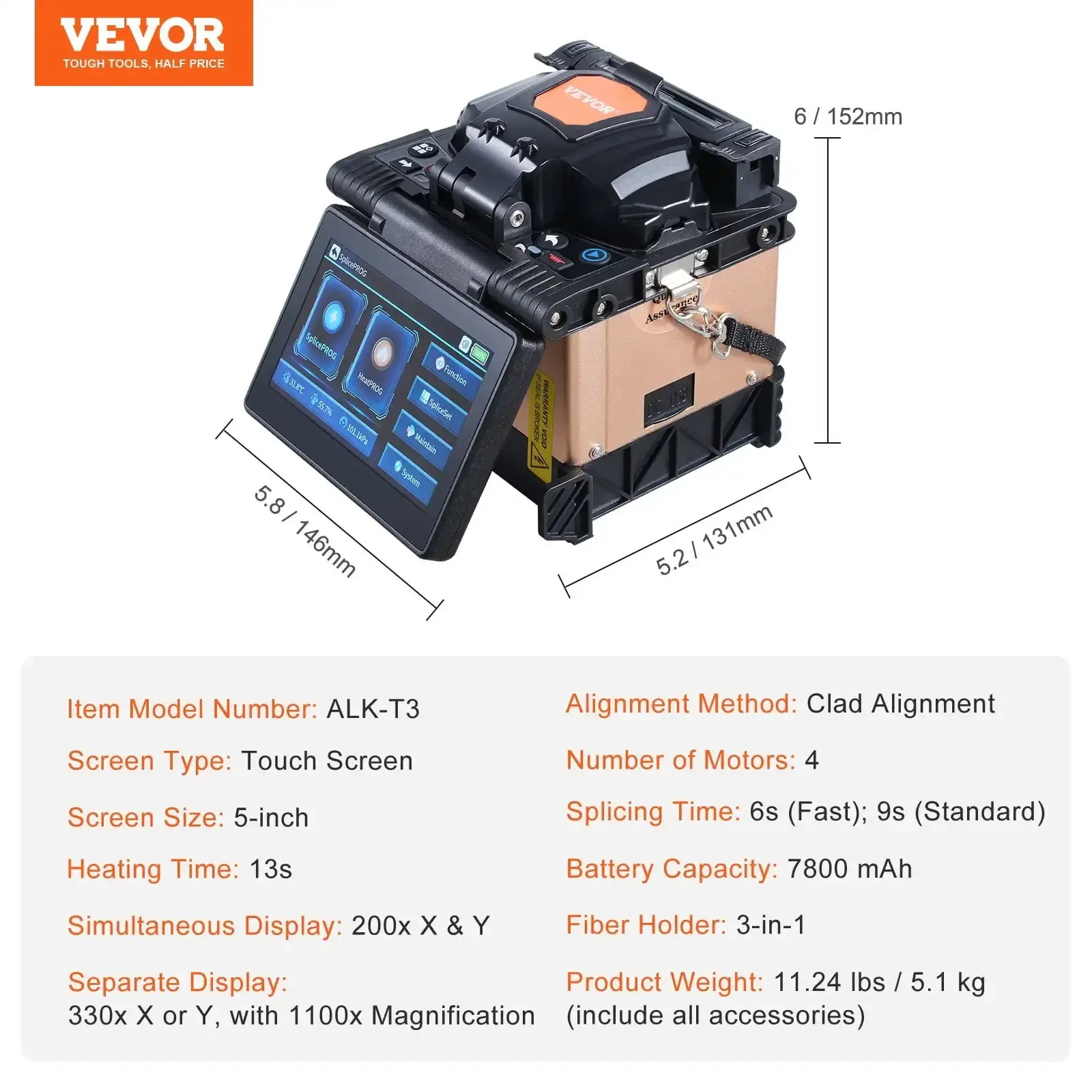 Fiber Fusion Splicer 4 Motors Clad Alignment with 6s Splicing 13s Heating