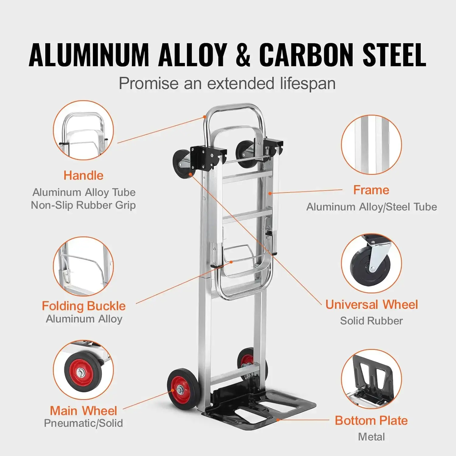 Aluminum Folding Hand Truck, 2 in 1 Design 400 lbs Capacity, Heavy Duty Industrial Collapsible cart