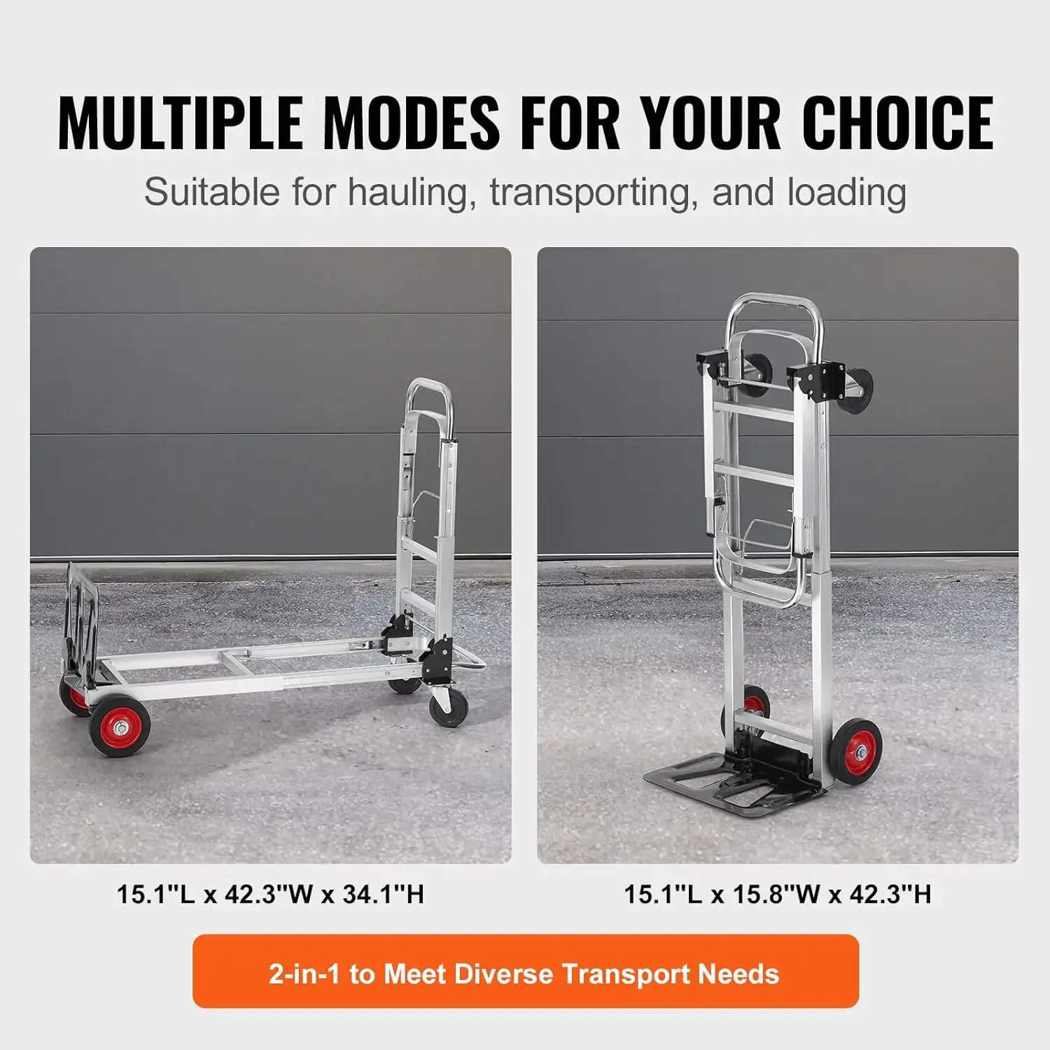 Aluminum Folding Hand Truck, 2 in 1 Design 400 lbs Capacity, Heavy Duty Industrial Collapsible cart