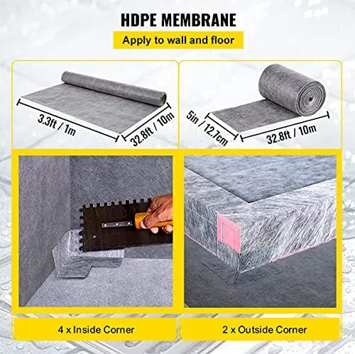 38" x 60" Watertight Shower Curb Kit, 4" PVC Offset Bonding Flange, 4" Stainless Steel Grate, 2 Cuttable Shower Curb and Trowel