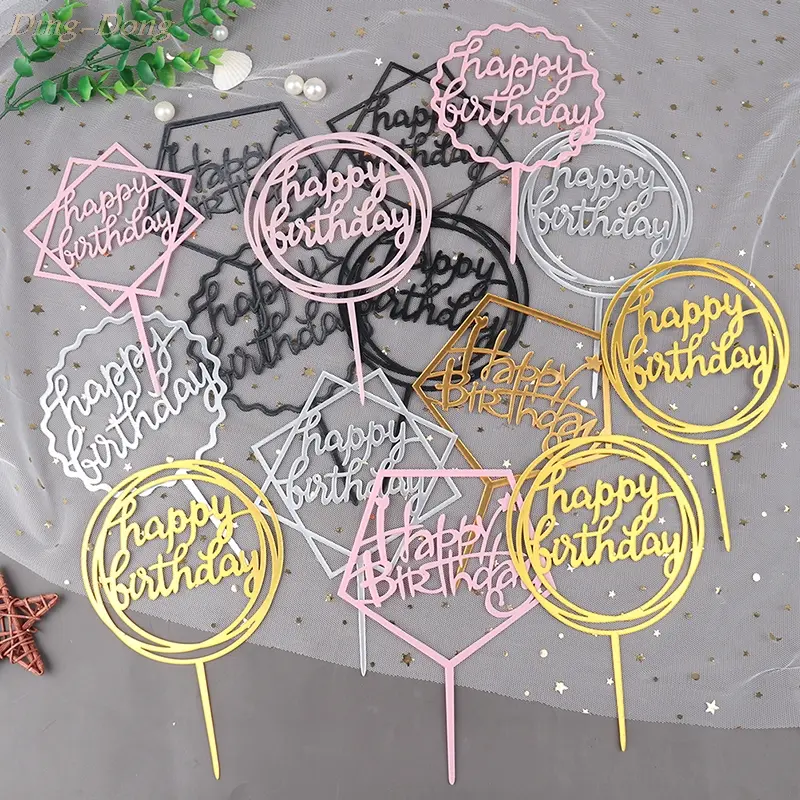 Multiple Styles Happy Birthday Cake Topper Pink Gold Acrylic Cake Toppers Baby Shower Cake Birthday Party Cake Flag Decorations