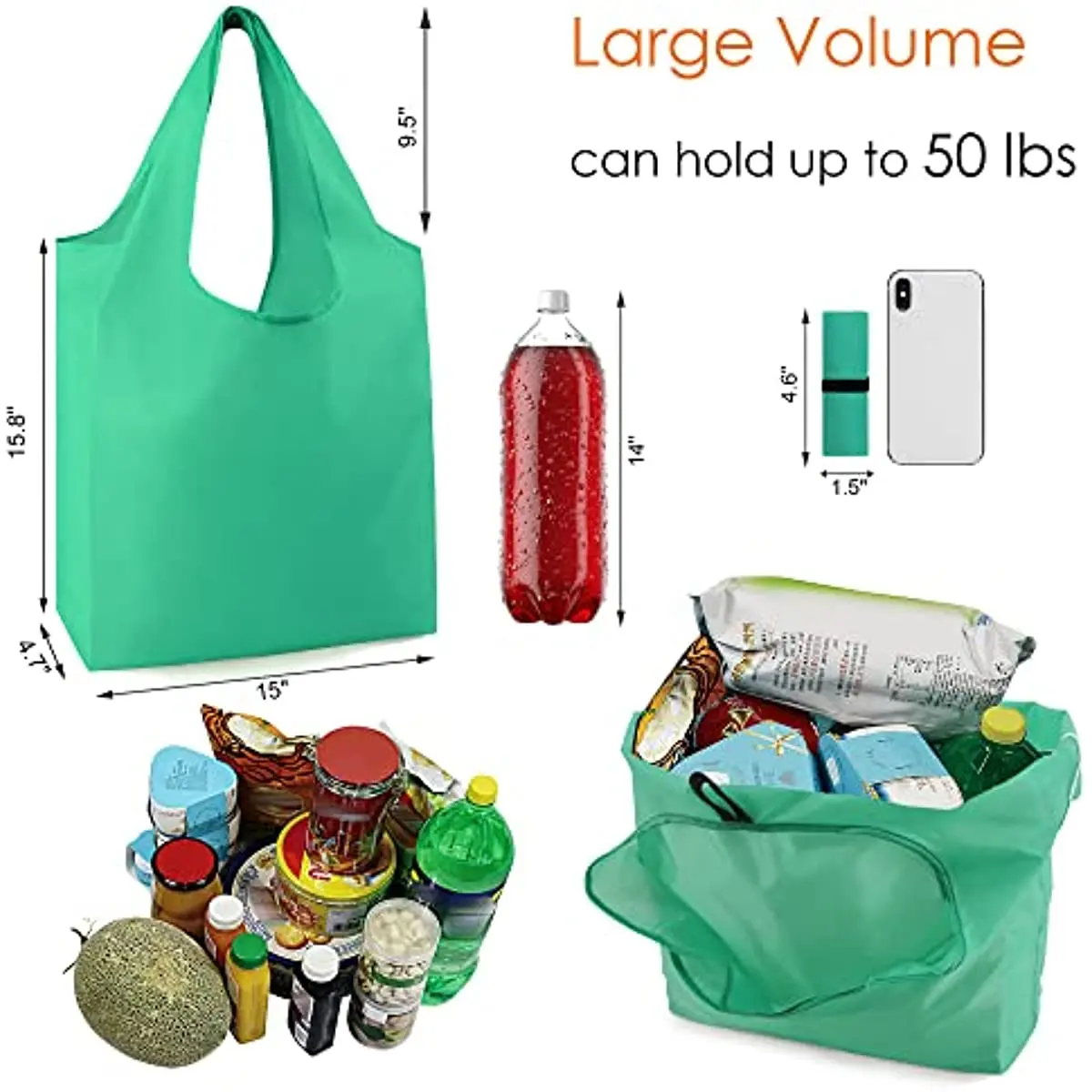 1PCS Reusable-Grocery-Bags-Foldable-Machine-Washable-Reusable-Shopping-Bags-Bulk Colorful  Bag