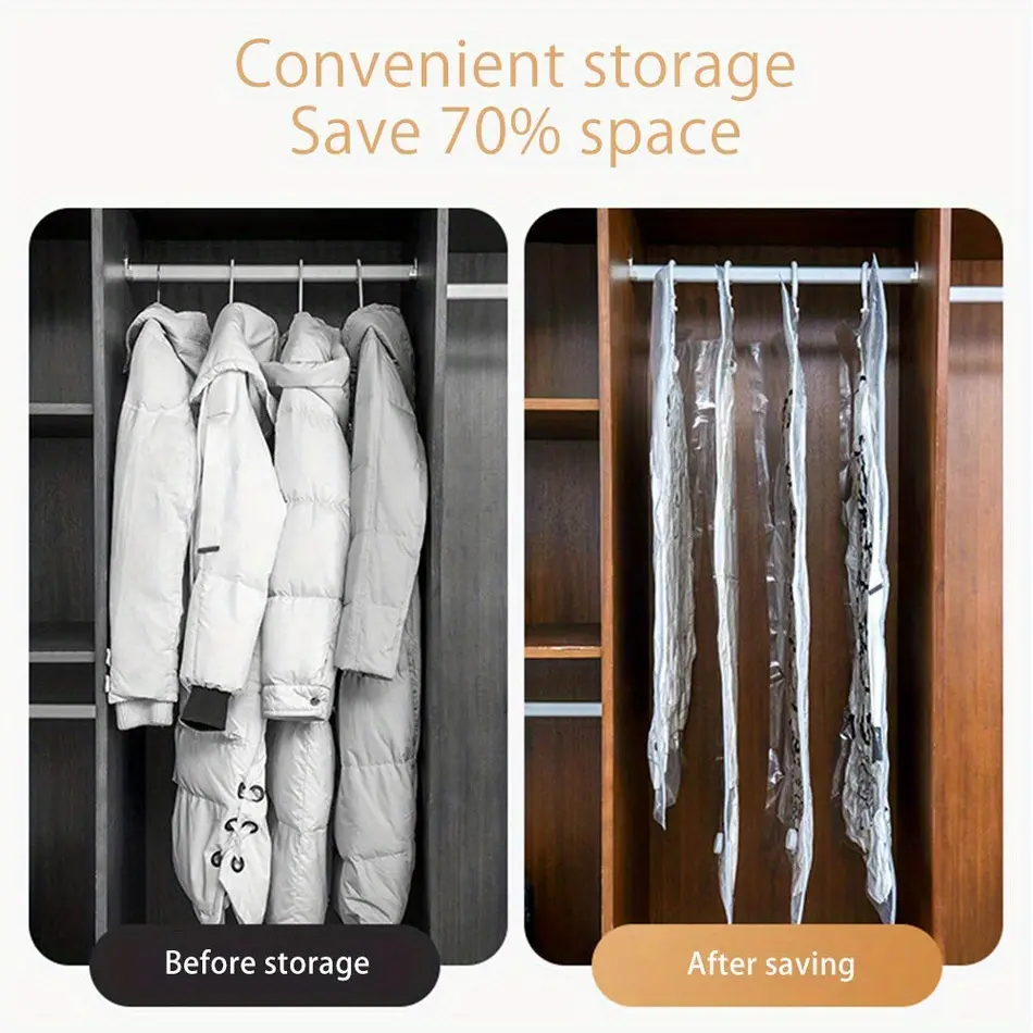Hanging Organizer Vacuum Seal Storage Bag, for Clothes Storage Bag with Hanger, Space Saving Wardrobe Compressed Bag
