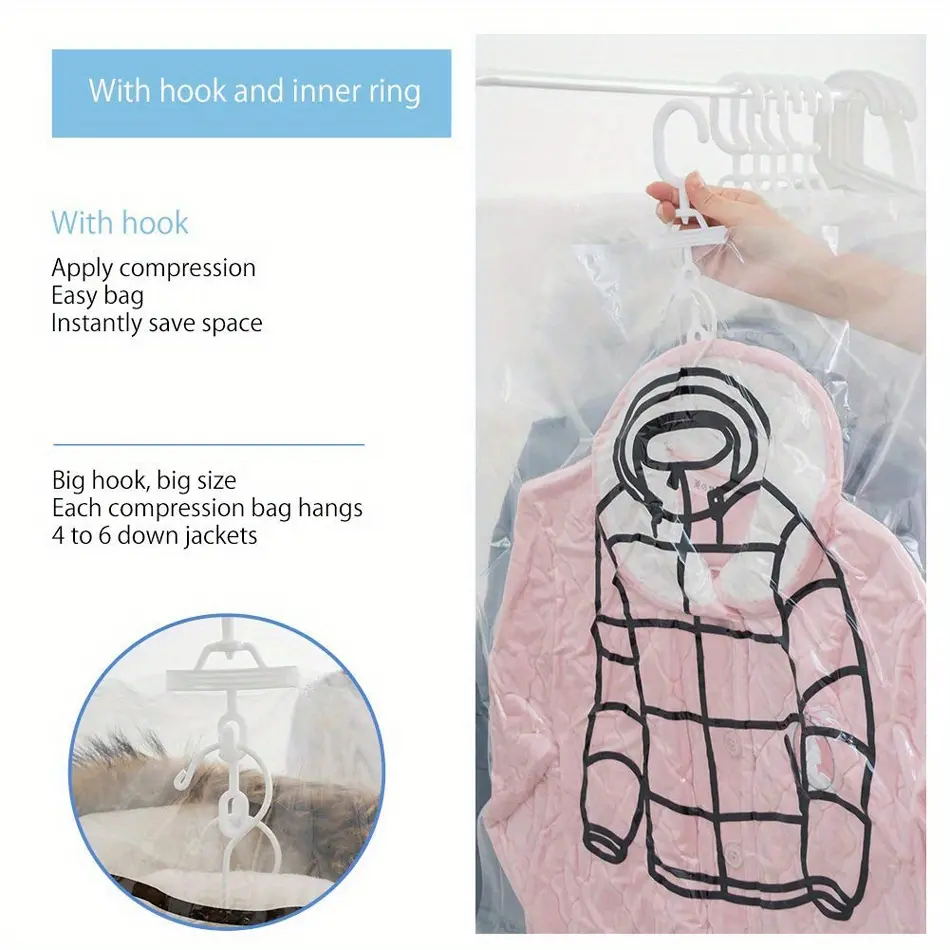 Hanging Organizer Vacuum Seal Storage Bag, for Clothes Storage Bag with Hanger, Space Saving Wardrobe Compressed Bag