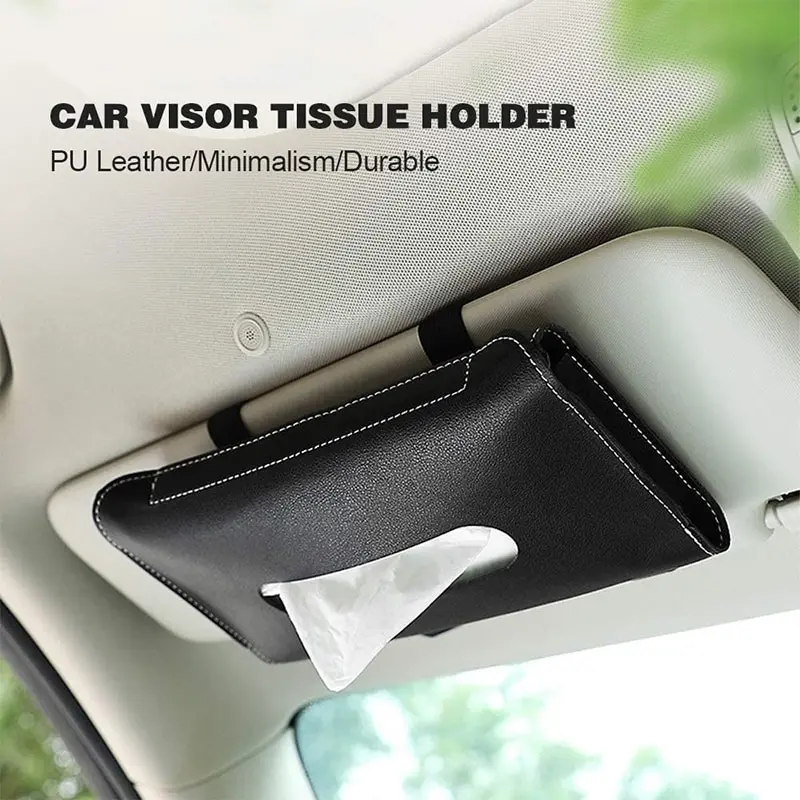 PU Leather Car Sun Visor Hanging Tissue Box Holder Car Tissue Boxes Auto Interior Storage Decoration Accessories