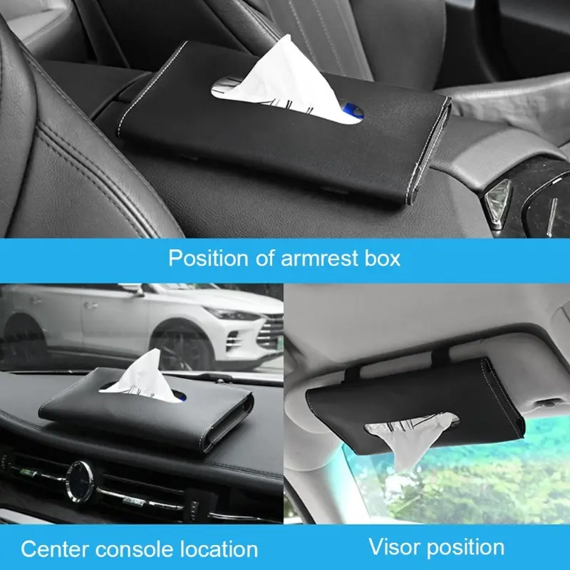 PU Leather Car Sun Visor Hanging Tissue Box Holder Car Tissue Boxes Auto Interior Storage Decoration Accessories