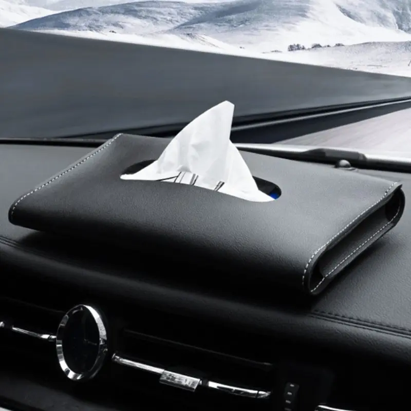 PU Leather Car Sun Visor Hanging Tissue Box Holder Car Tissue Boxes Auto Interior Storage Decoration Accessories