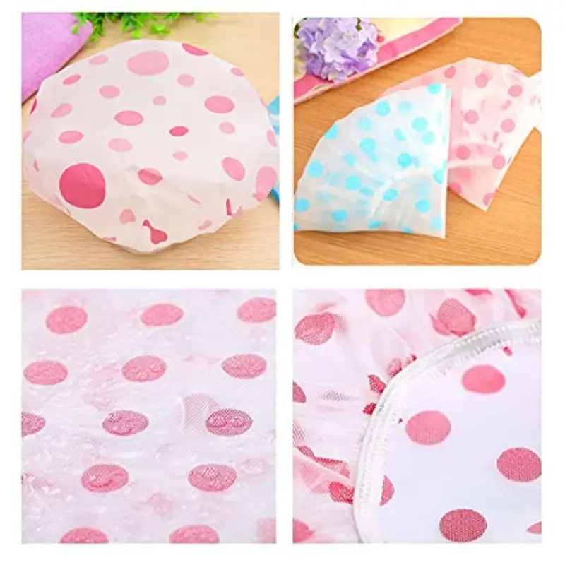 Shower Caps, 3 Pcs Waterproof Bath Caps Plastic Reusable Shower Caps Elastic Band Bath Hair Hat for Women Ladies Spa Salon
