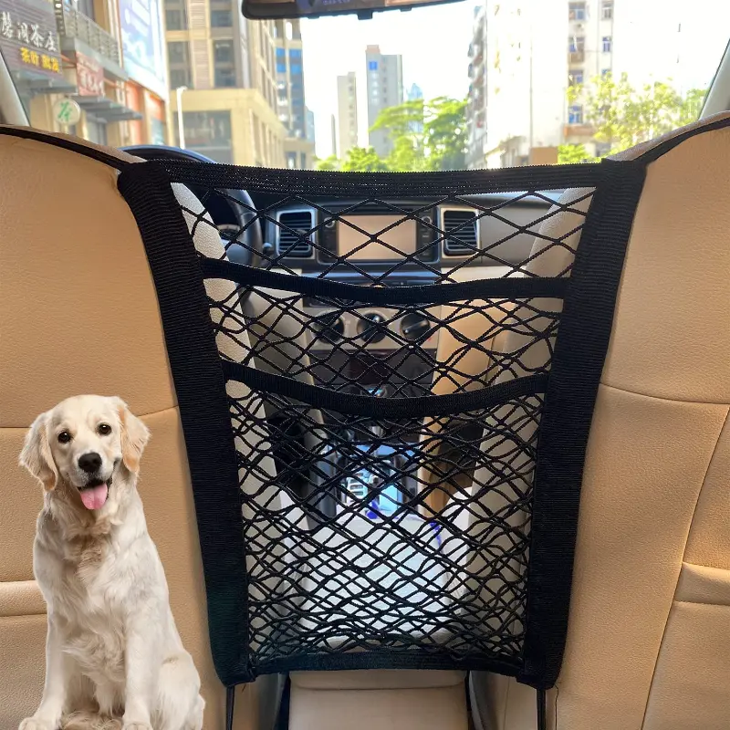 2pcsCar Storage Net Bag Between Seats Car Divider Pet Barrier Stretchable Elastic Mesh Bag Organizer Auto Accessories