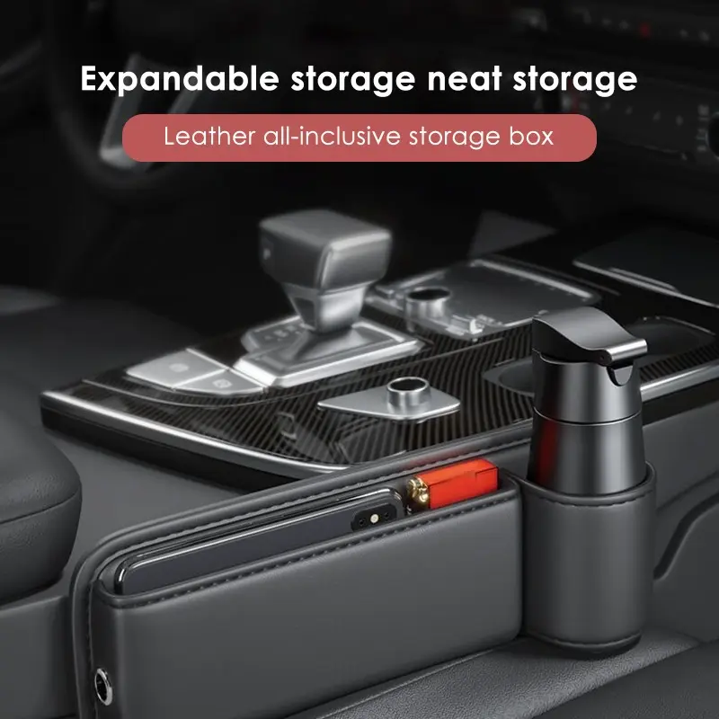 Multifunction Seat Gap Storage Bag For Car Seat Gap Filler With Phone Cup Holder PU Leather Car Interior Crevice Organizers Box