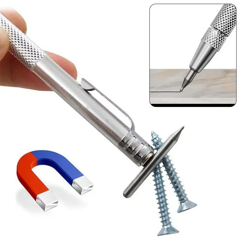 1 Set Diamond Engraving Pen Magnetic Carbide Tip Scriber Pen With 4 Spare Pointed Tip For Ceramic Glass Woodworking Tools
