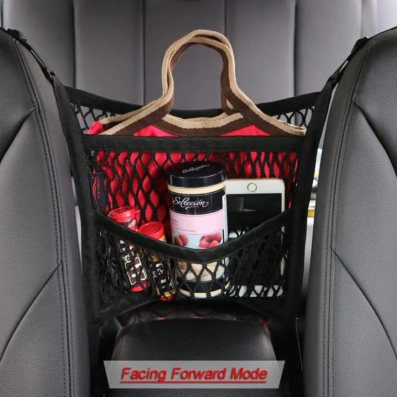 2pcsCar Storage Net Bag Between Seats Car Divider Pet Barrier Stretchable Elastic Mesh Bag Organizer Auto Accessories