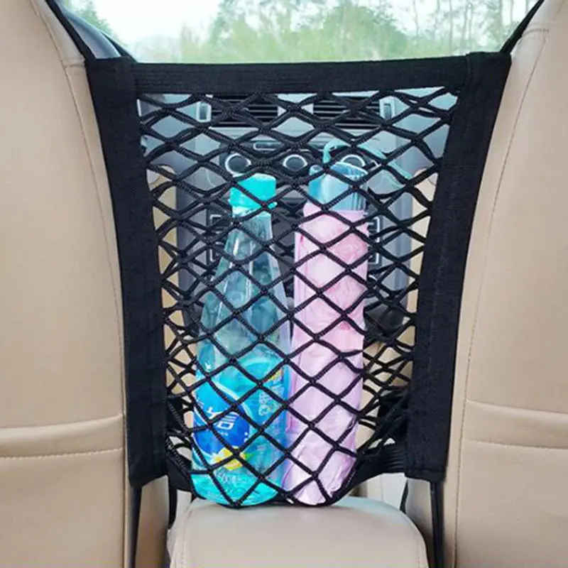 2pcsCar Storage Net Bag Between Seats Car Divider Pet Barrier Stretchable Elastic Mesh Bag Organizer Auto Accessories