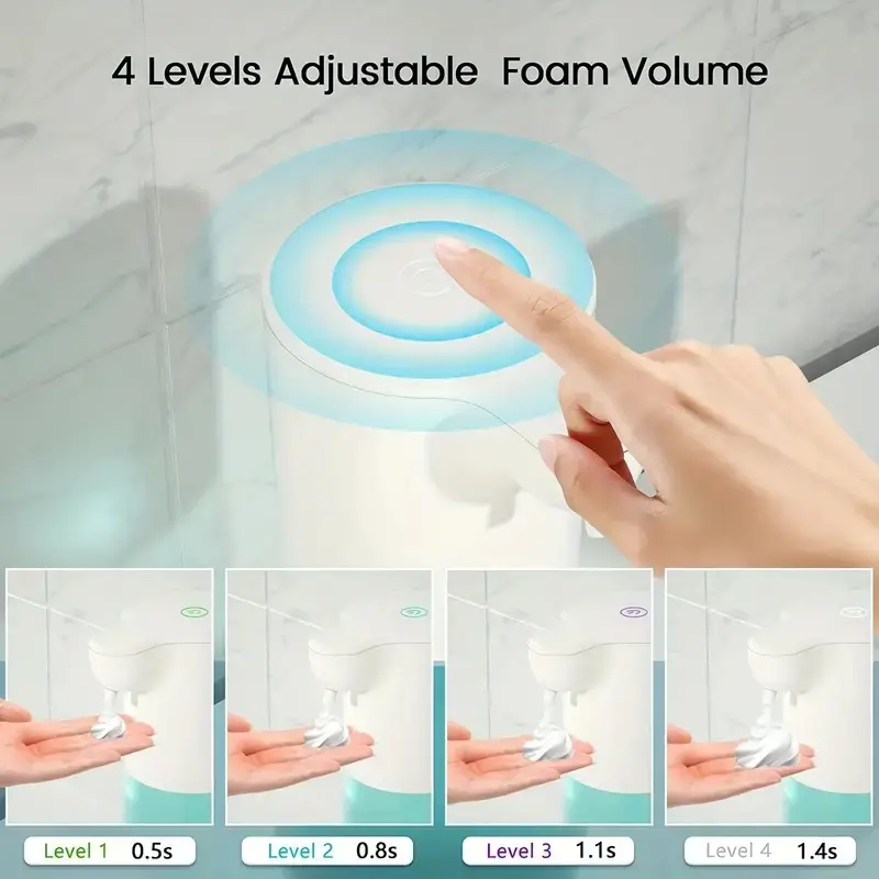 350/600ML Automatic Foam Soap Dispenser Rechargeable Touchless Handsfree Dispenser 4 Level Adjustable Volume IPX5 Waterproof