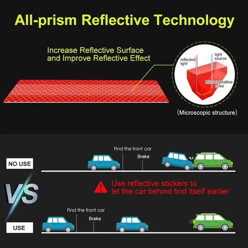 2pcs90cm ReflectiveCarDecalSafety Warning Reflector Tape Car Stickers Anti Collision Warning Reflector Sticker Auto Accessories