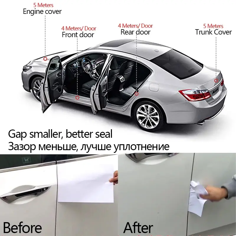 5Meters Car Door Seal Strips Sticker B Shape Double Layer Sealing Stickers Sound Insulation Automobiles Interior Accessories