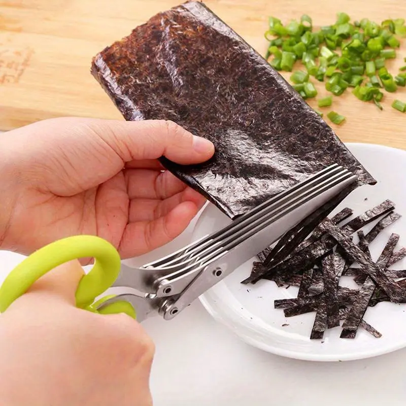 5 Blade Stainless Steel Kitchen Shears Multipurpose Durable Herb Scissors Cleaning Brush For Chopping Basil Chive Parsley Gadget