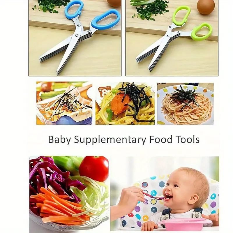 5 Blade Stainless Steel Kitchen Shears Multipurpose Durable Herb Scissors Cleaning Brush For Chopping Basil Chive Parsley Gadget
