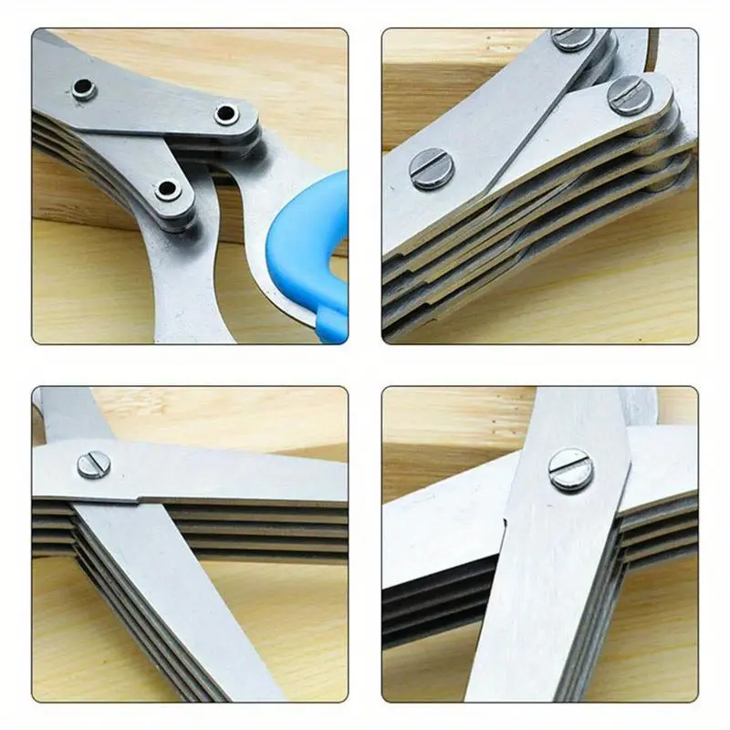 5 Blade Stainless Steel Kitchen Shears Multipurpose Durable Herb Scissors Cleaning Brush For Chopping Basil Chive Parsley Gadget