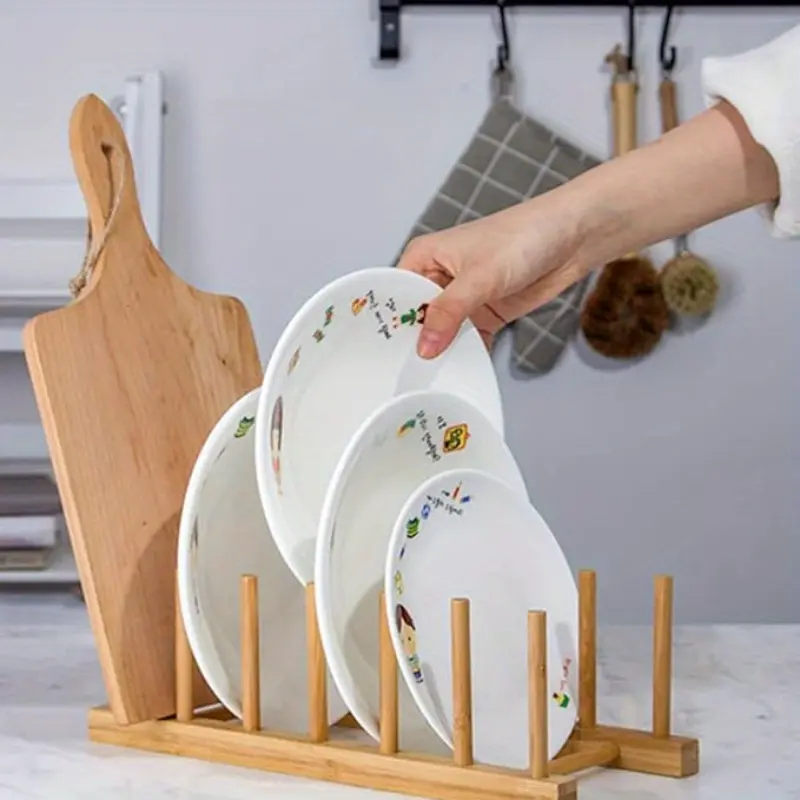 Wood Dish Drying Rack Drainer Storage Racks for Kitchen Pot Lid Holder Kitchen Organizer Shelf Dish Drainer Wooden Drain Rack