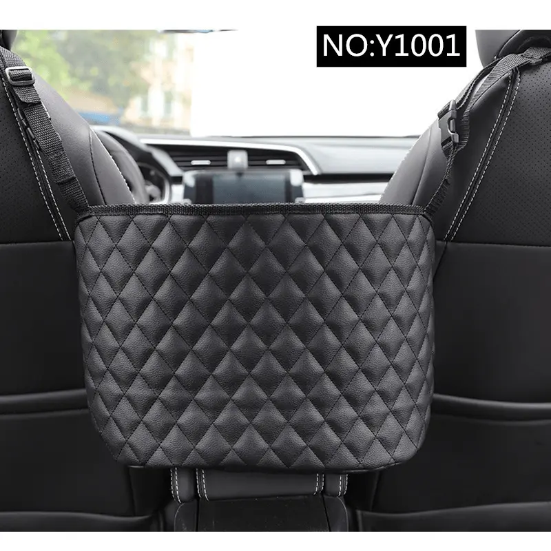 Car Large Capacity Storage Pocket Seat Crevice Net Handbag Holder Luxury Leather Seat Back Organizer Mesh Bag Automotive Goods