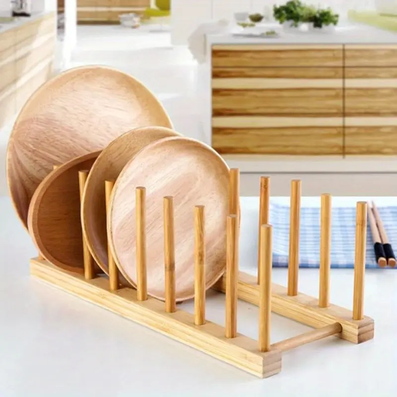 Wood Dish Drying Rack Drainer Storage Racks for Kitchen Pot Lid Holder Kitchen Organizer Shelf Dish Drainer Wooden Drain Rack