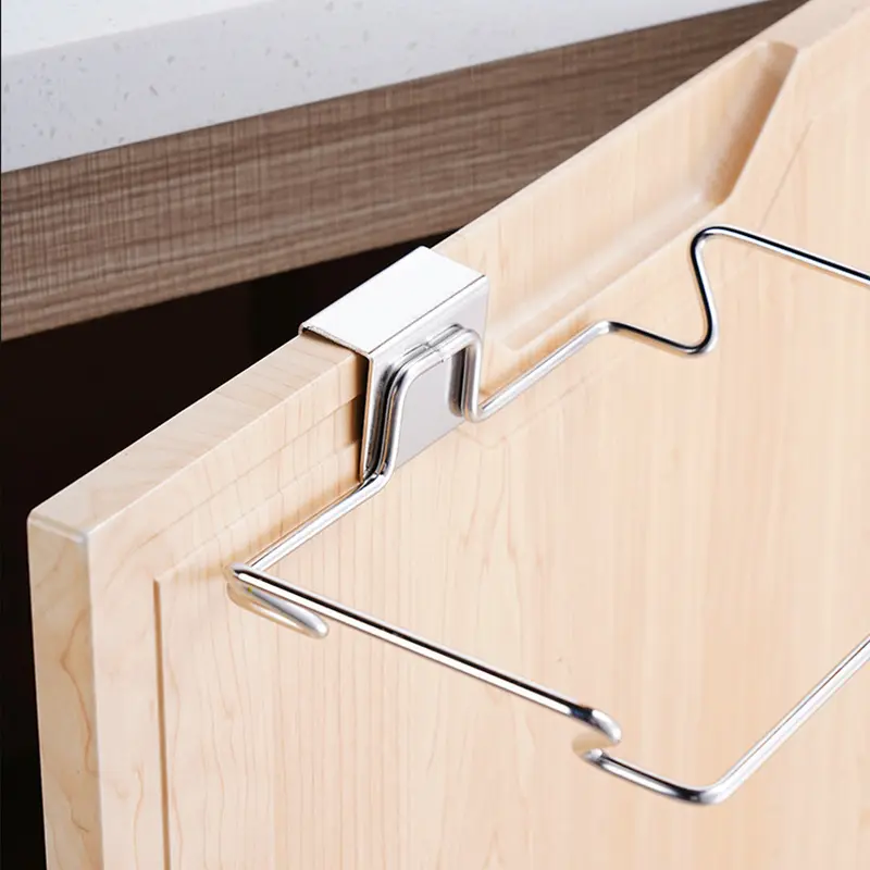 1 Pcs Kitchen Trash Rack Cabinet Door Garbage Bags Holder Stainless Steel Closet Garbage Storage Holder