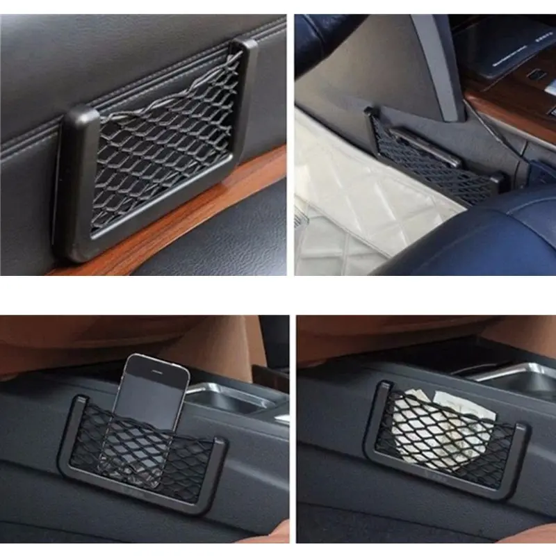1pcsCar Organizer Storage Bag Auto Paste Net Pocket Phone Holder Car Accessories 20*8CM 8*15CM Universal