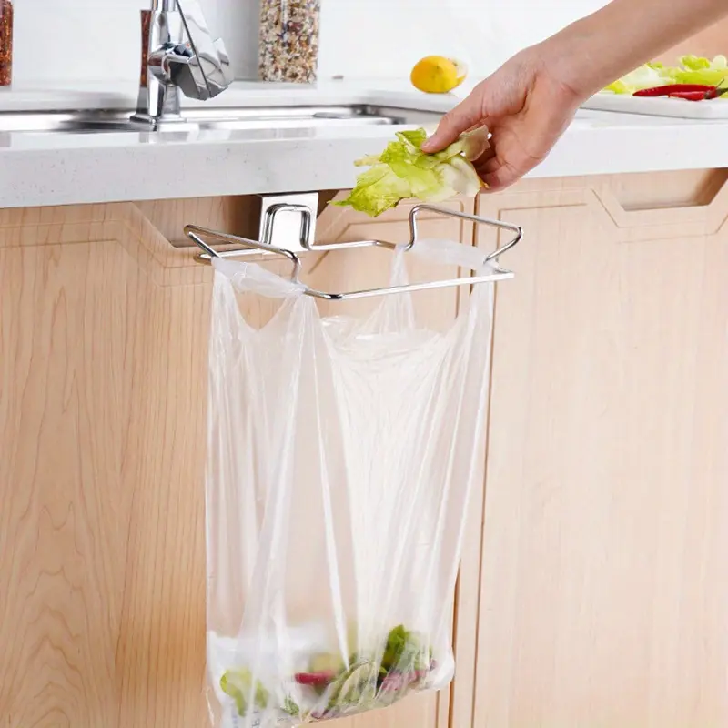 1 Pcs Kitchen Trash Rack Cabinet Door Garbage Bags Holder Stainless Steel Closet Garbage Storage Holder