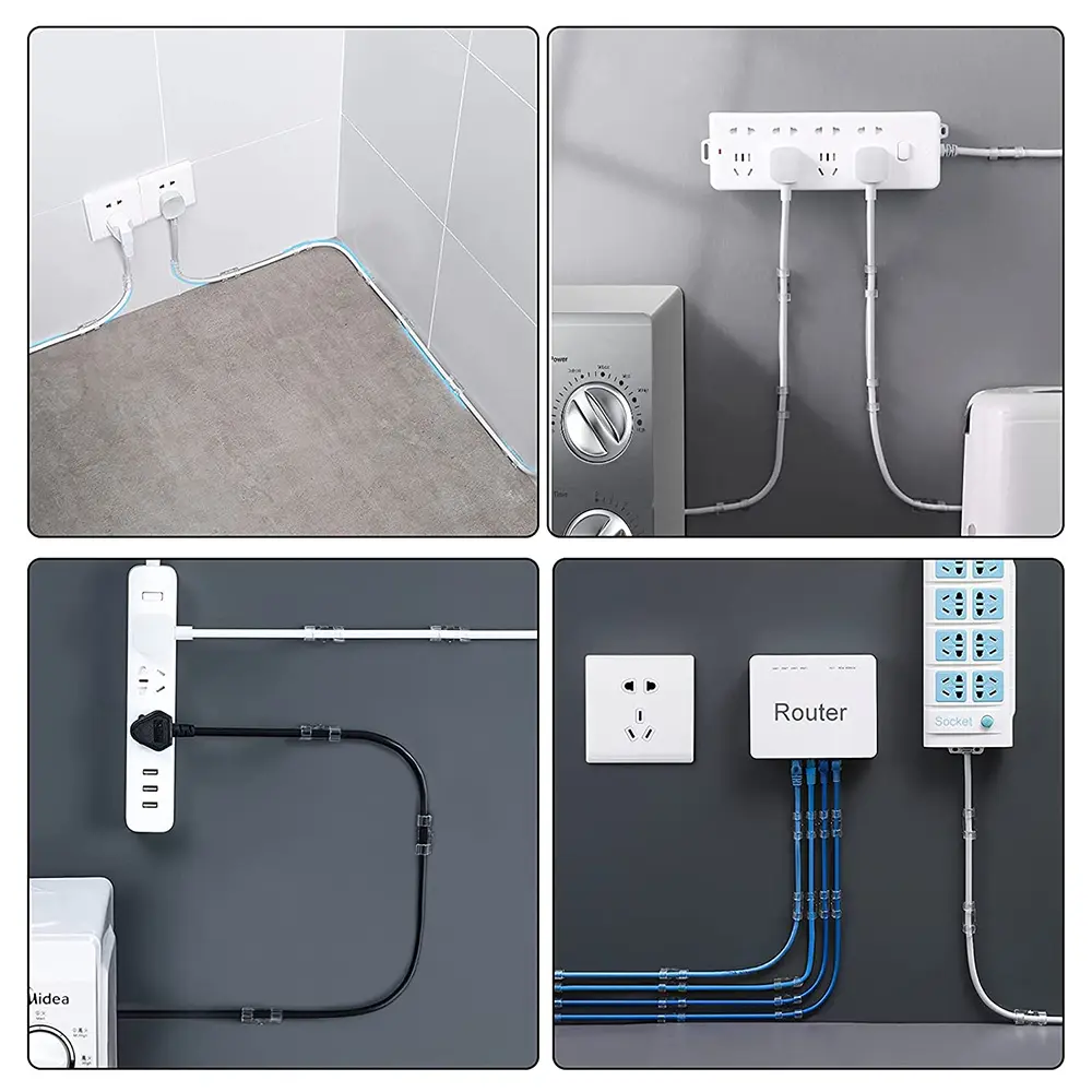 20/40 PCS Cable Clips Organizer Self-Adhesive Drop Wire Holder Cord Management Tidy Fixed Clamp for TV PC Wire Cable Home Office