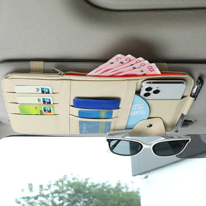 1pc Car Sun Visor Organizer Multi-Pocket Auto Interior Accessories Pocket Organizer Car Document Storage