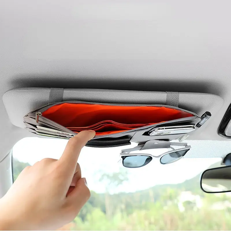 1pc Car Sun Visor Organizer Multi-Pocket Auto Interior Accessories Pocket Organizer Car Document Storage