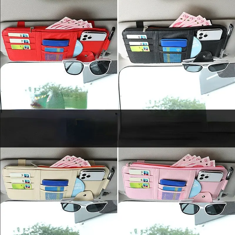 1pc Car Sun Visor Organizer Multi-Pocket Auto Interior Accessories Pocket Organizer Car Document Storage