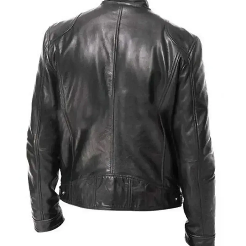 PU Leather Jacket Stand Collar Zipper Slim Leather Jacket Men's Zipper Cardigan PU Men's Leather Jacket