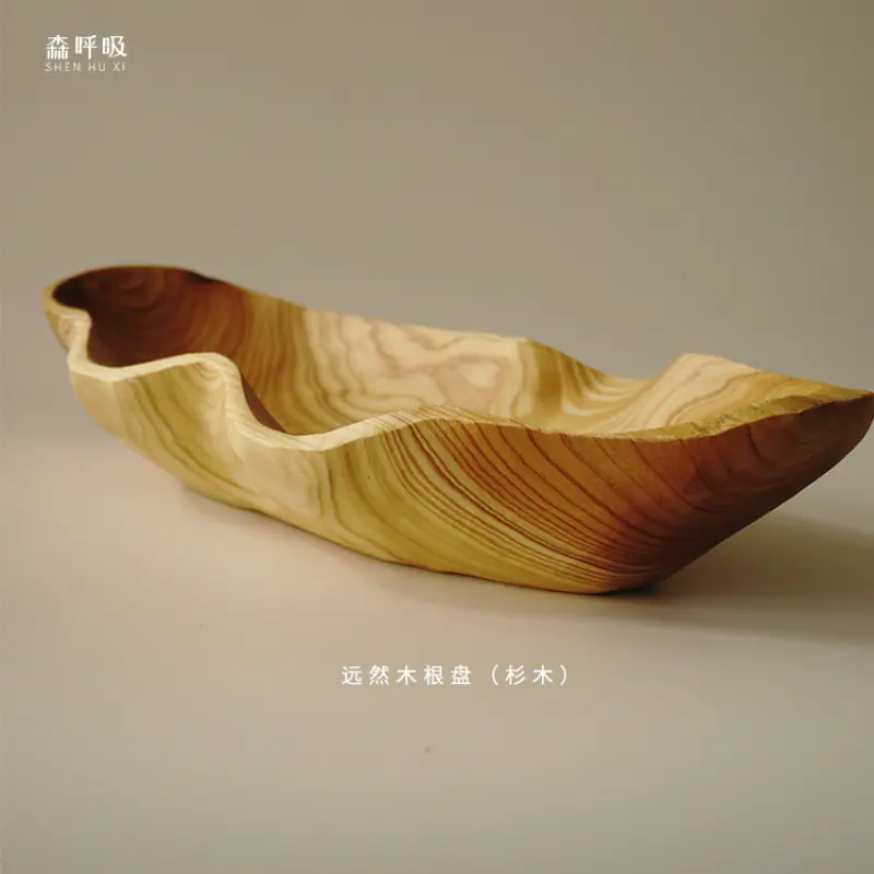 Natural Log Wooden Fruit Plate & Tray - Solid Wood Fruit Dish for Living Room Coffee Table, Kitchen