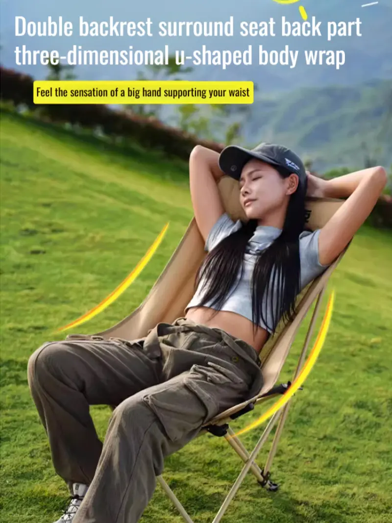 Portable Picnic High Back Chair Outdoor Camping Stall Moon Breathable Mesh Folding Chair
