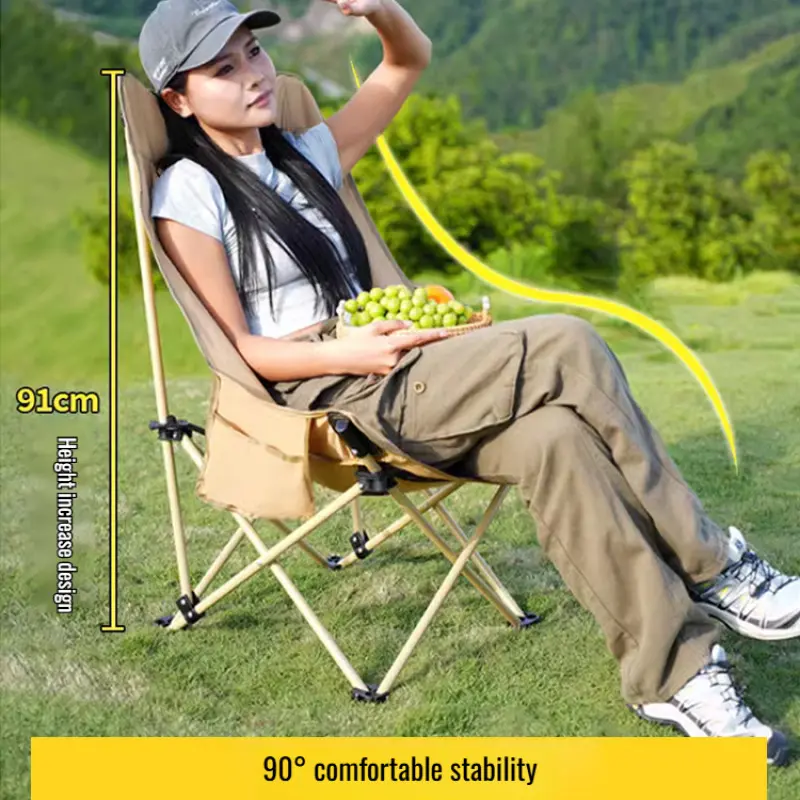 Portable Picnic High Back Chair Outdoor Camping Stall Moon Breathable Mesh Folding Chair