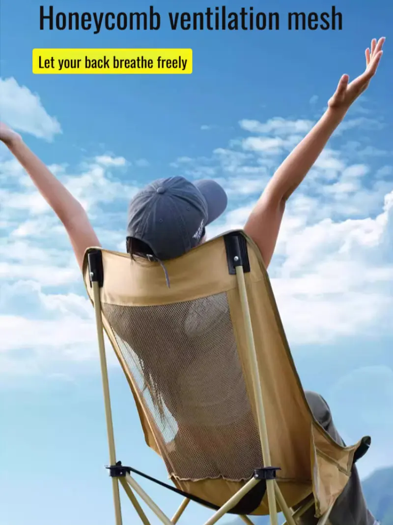 Portable Picnic High Back Chair Outdoor Camping Stall Moon Breathable Mesh Folding Chair