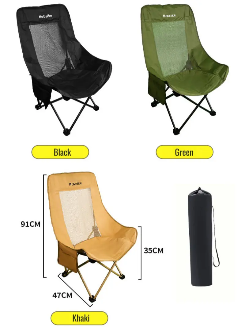 Portable Picnic High Back Chair Outdoor Camping Stall Moon Breathable Mesh Folding Chair