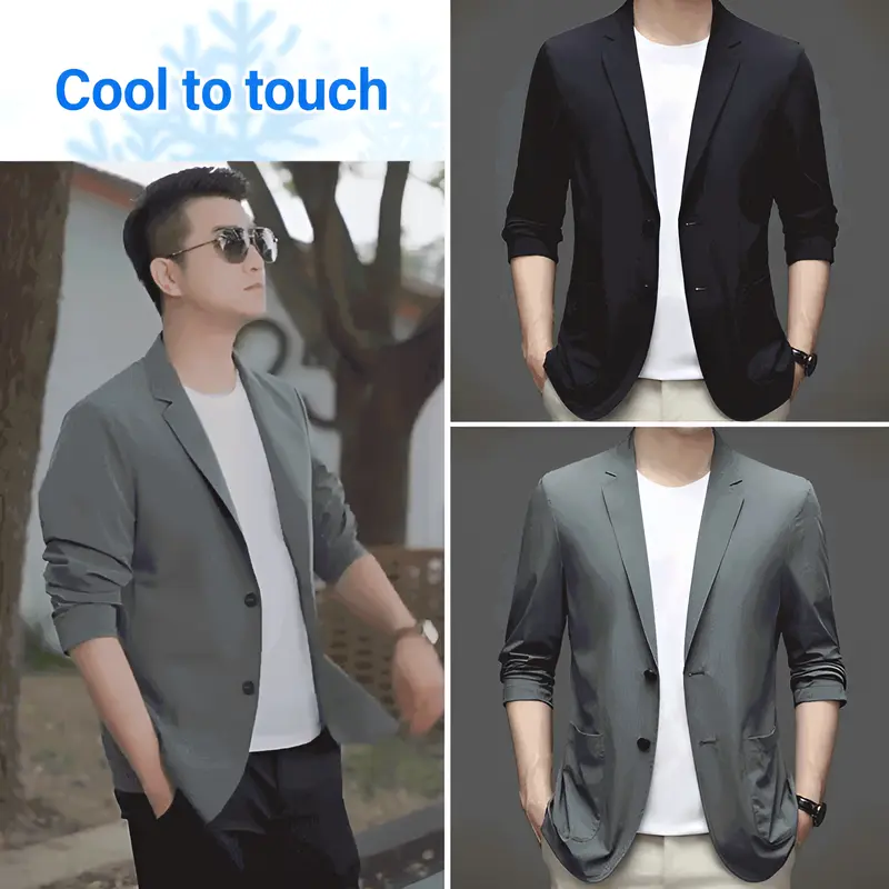 Men's Sunwear Suit Breathable High Elasticity S Ice Silk Sunwear Solid Color Casual Suit Men's Spring Thin Sunscreen Small Suit