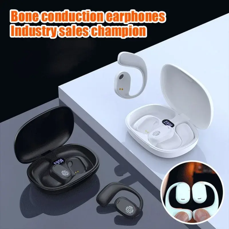 Wireless Bone Conduction Headphones Earbuds Bluetooth Bin Display Touch Control Headphones Ear Hanging Bluetooth Headset