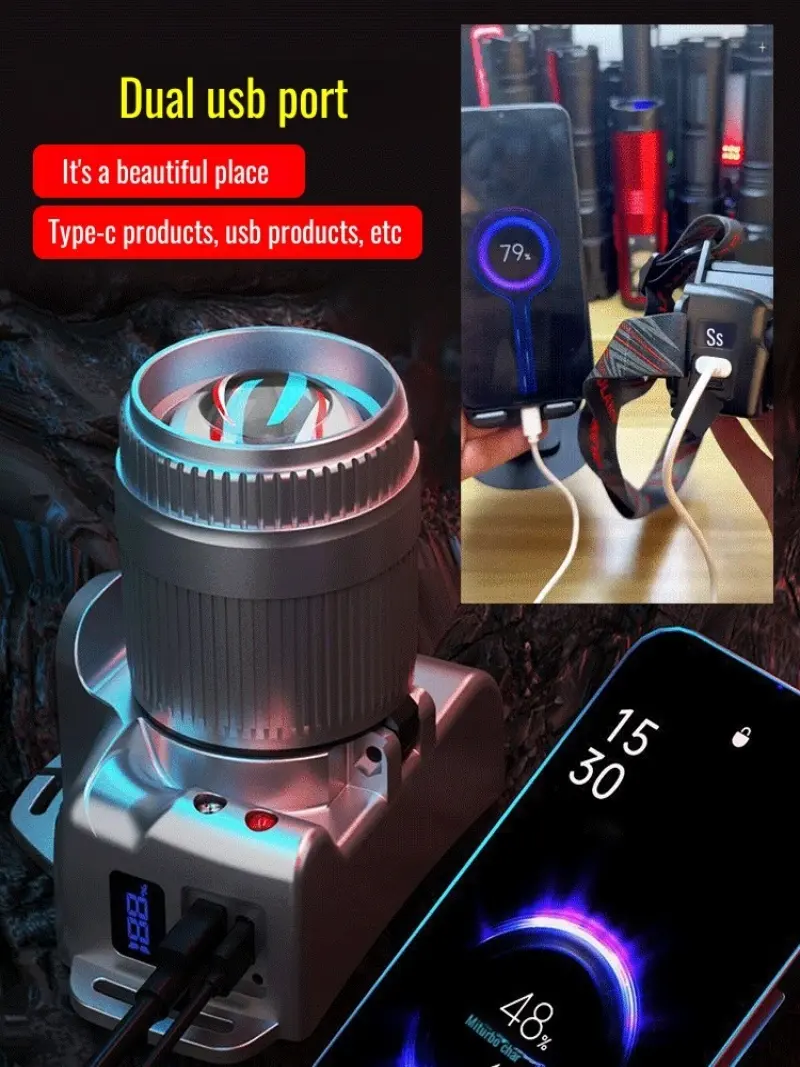 Strong light headwear multifunction outdoor burst bright rotating zoom red light fixtures