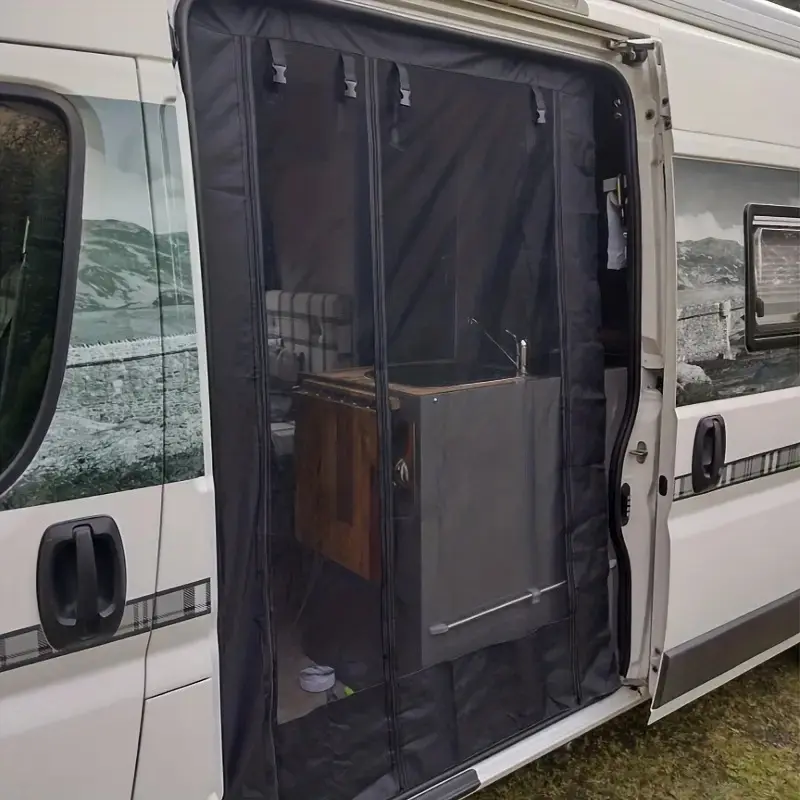 Outdoor RV Door Rolling Curtain Accessories Magnetic Breathable Trailer Wagon