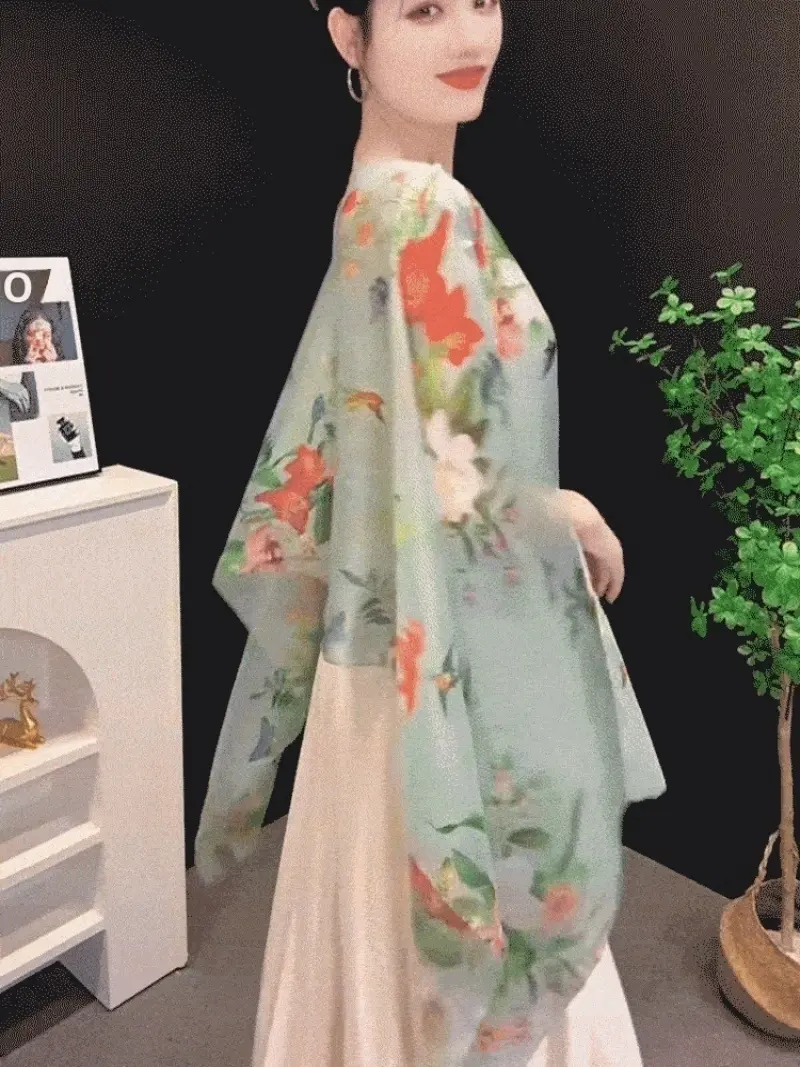 Summer Variegated loose thin shawl Sunscreen silk scarf Variegated vacation photo shawl