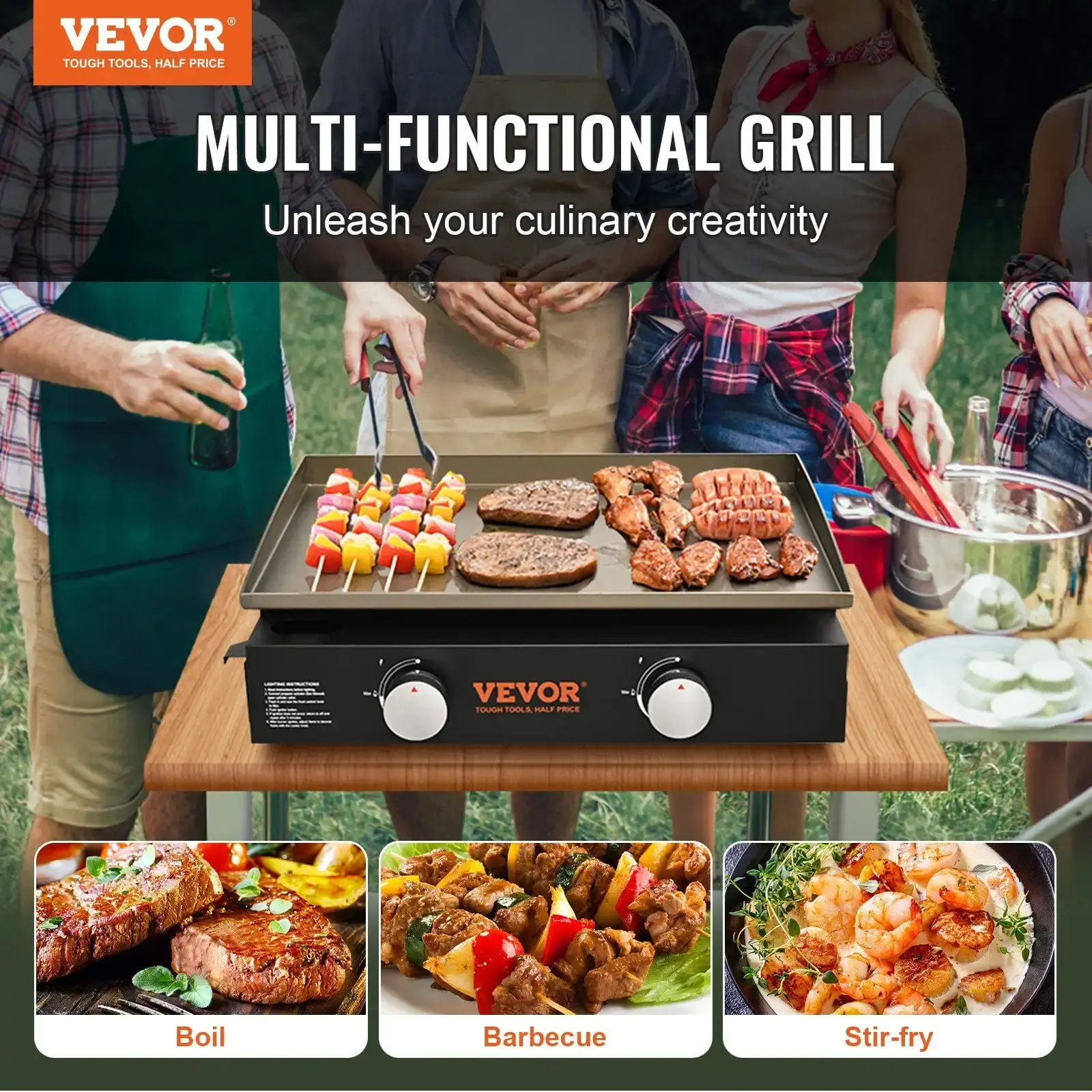 Commercial Griddle, 22.4" Heavy Duty Manual Flat Top Griddle, Countertop Gas Grill with Non-Stick Cooking Plate