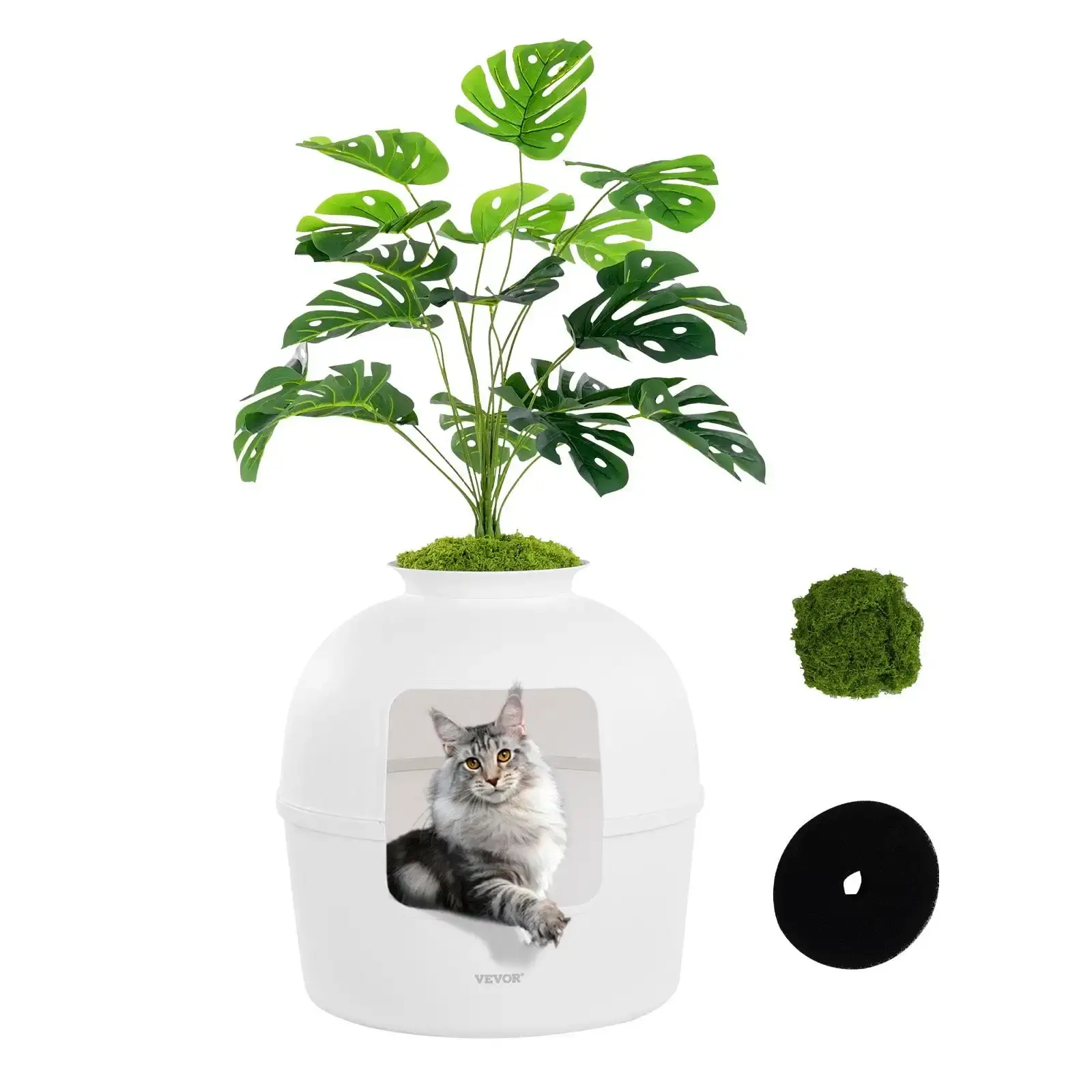 Odor-Free Plant Cat Litter Box Hidden Cat Litter Box with Artificial Plant