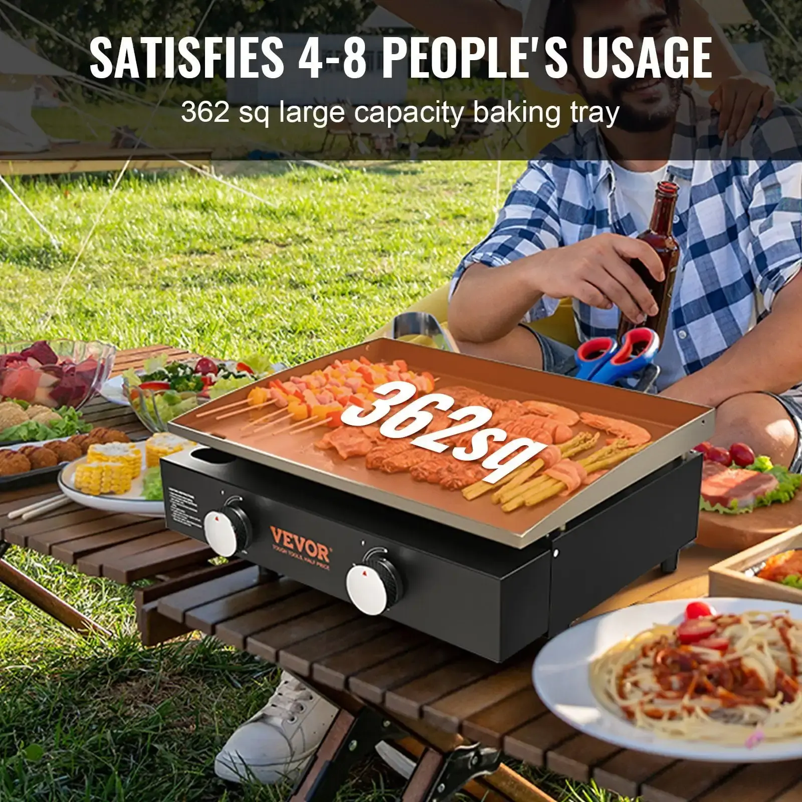 Commercial Griddle, 22.4" Heavy Duty Manual Flat Top Griddle, Countertop Gas Grill with Non-Stick Cooking Plate