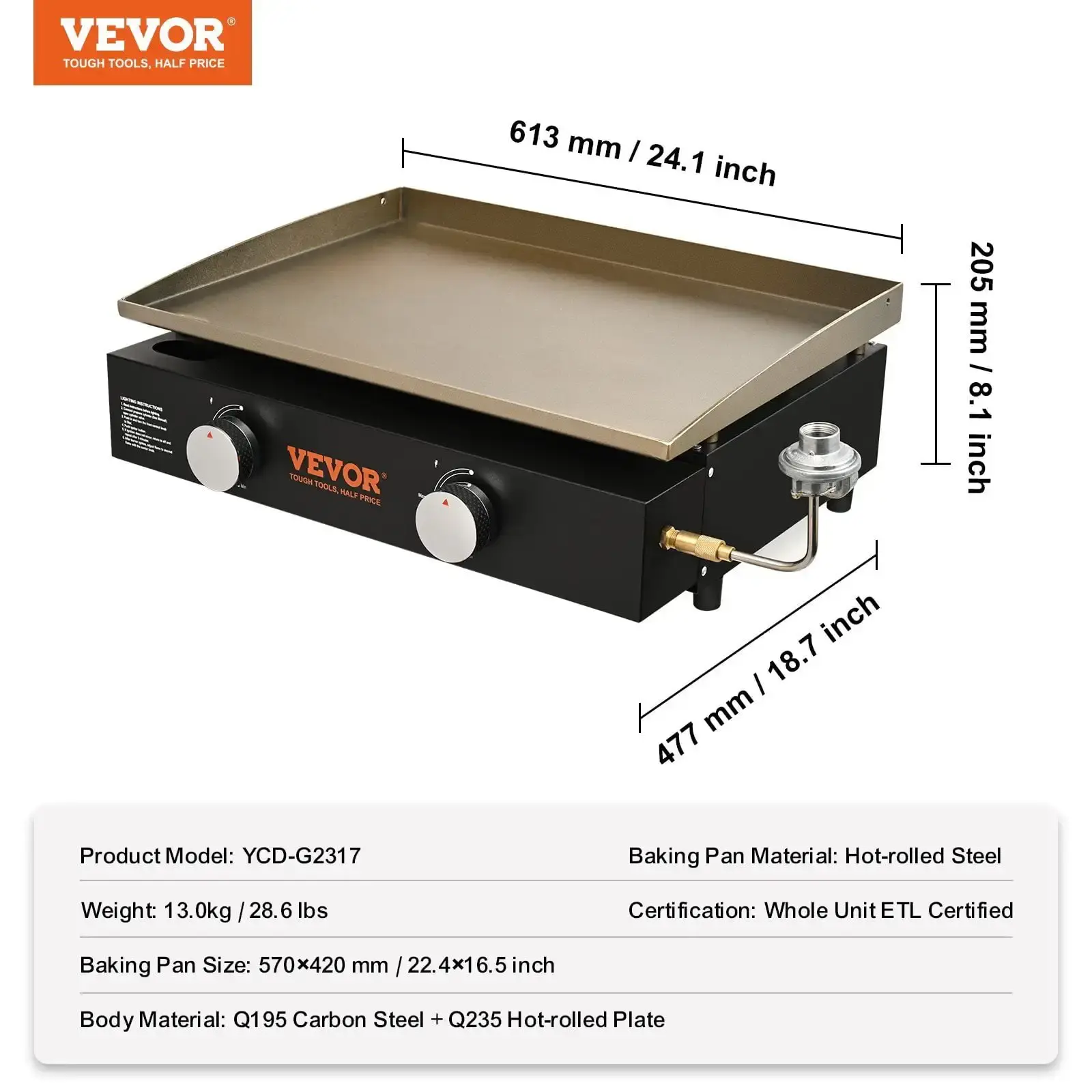 Commercial Griddle, 22.4" Heavy Duty Manual Flat Top Griddle, Countertop Gas Grill with Non-Stick Cooking Plate