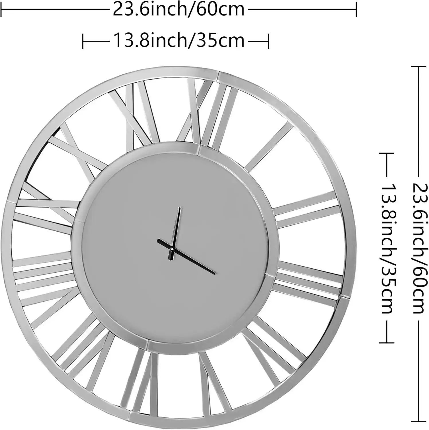24" Large Wall Clock Decorative, Acrylic Mirrored Clock for Living Room Decor, Big Silver Modern Wall Clocks Decor